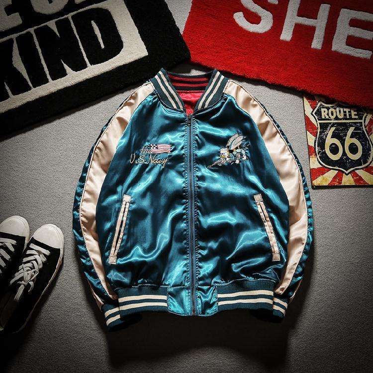 Bee Embroidered Reversible Bomber Jacket