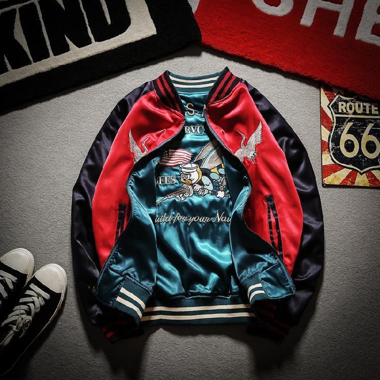 Bee Embroidered Reversible Bomber Jacket