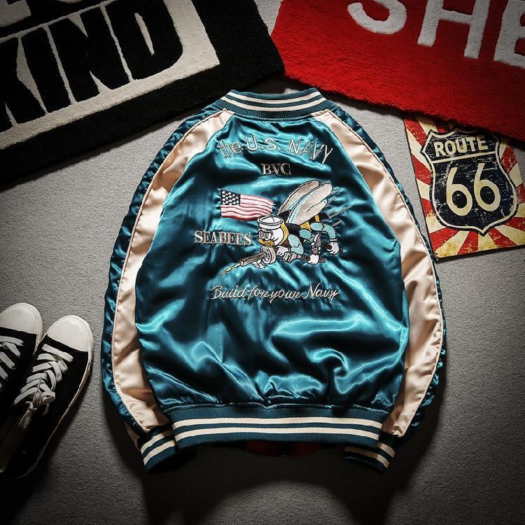 Bee Embroidered Reversible Bomber Jacket