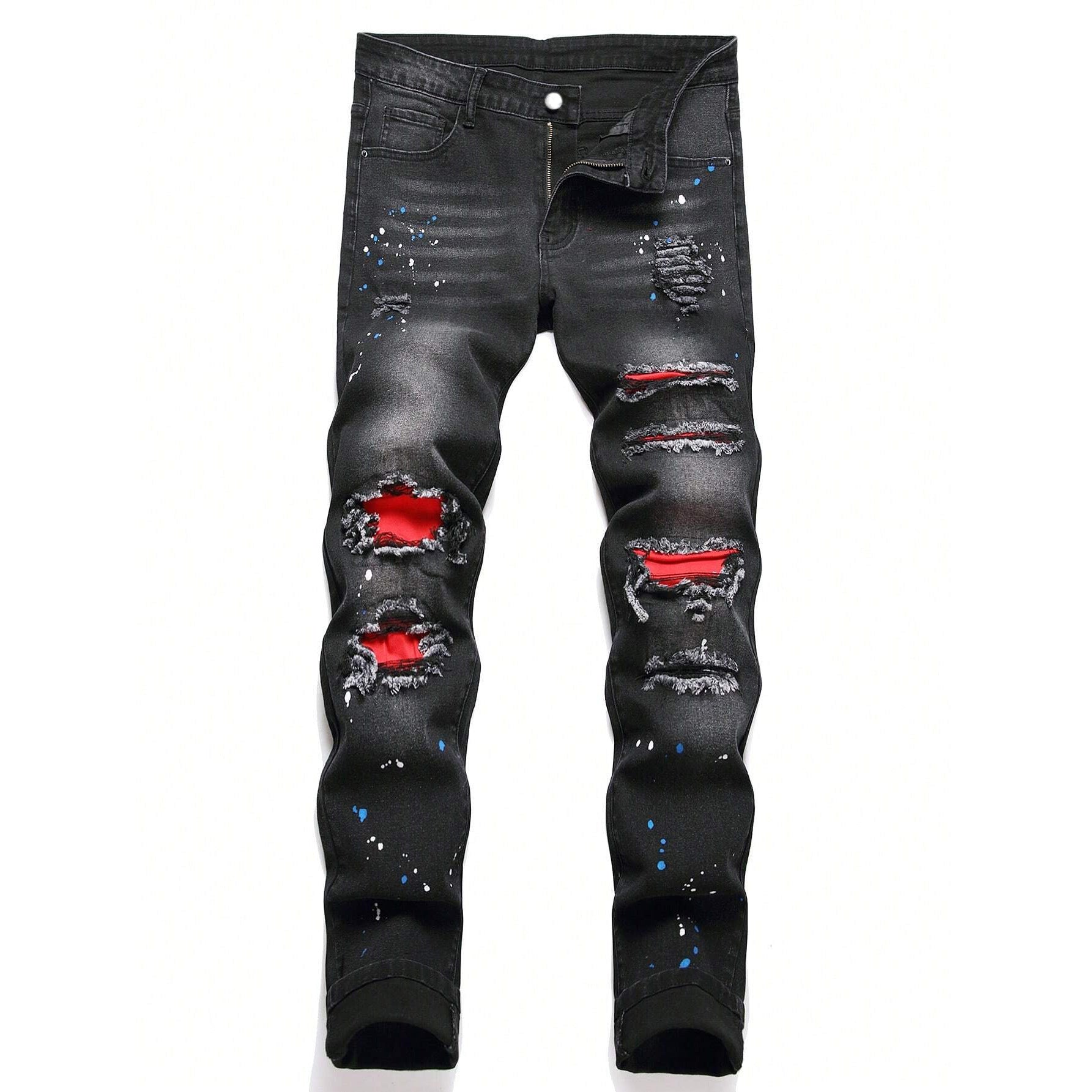 Ripped Black Straight Jeans for Men